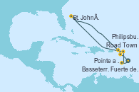 Visitando Fuerte de France (Martinica), Pointe a Pitre (Guadalupe), Philipsburg (St. Maarten), Road Town (Isla Tórtola/Islas Vírgenes), St. John´s (Antigua y Barbuda), Basseterre (Antillas), Fuerte de France (Martinica)