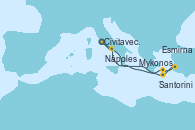 Visitando Civitavecchia (Roma), Mykonos (Grecia), Esmirna (Turquía), Santorini (Grecia), Nápoles (Italia), Civitavecchia (Roma)