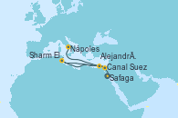 Visitando Safaga (Egipto), Safaga (Egipto), Sharm El Sheik (Egipto), Canal Suez, Canal Suez, Alejandría (Egipto), Nápoles (Italia)