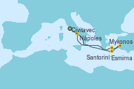 Visitando Civitavecchia (Roma), Mykonos (Grecia), Esmirna (Turquía), Santorini (Grecia), Nápoles (Italia)