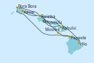 Visitando Honolulu (Hawai), Kahului (Hawai/EEUU), Kahului (Hawai/EEUU), Kauai (Hawai), Kauai (Hawai), Hilo (Hawai), Bora Bora (Polinesia), Raiatea (Polinesia Francesa), Moorea (Tahití), Papeete (Tahití)