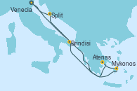 Visitando Venecia (Italia), Brindisi (Italia), Mykonos (Grecia), Atenas (Grecia), Split (Croacia), Venecia (Italia)