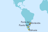 Visitando Buenos aires, Montevideo (Uruguay), Ushuaia (Argentina), Stanley (Malvinas), Puerto Madryn (Argentina), Punta del Este (Uruguay), Río de Janeiro (Brasil)