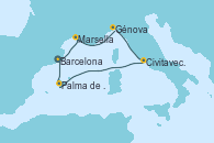 Visitando Barcelona, Marsella (Francia), Génova (Italia), Civitavecchia (Roma), Palma de Mallorca (España), Barcelona