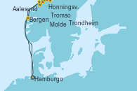 Visitando Hamburgo (Alemania), Aalesund (Noruega), Honningsvag (Noruega), Honningsvag (Noruega), Tromso (Noruega), Trondheim (Noruega), Molde (Noruega), Bergen (Noruega), Hamburgo (Alemania)