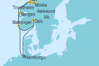 Visitando Hamburgo (Alemania), Bergen (Noruega), Molde (Noruega), Trondheim (Noruega), Aalesund (Noruega), Vik (Noruega), Stavanger (Noruega), Oslo (Noruega), Hamburgo (Alemania)