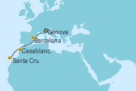 Visitando Génova (Italia), Barcelona, Casablanca (Marruecos), Santa Cruz de Tenerife (España)