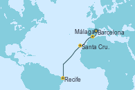 Visitando Barcelona, Málaga, Santa Cruz de Tenerife (España), Recife (Brasil)