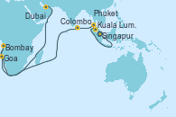 Visitando Singapur, Kuala Lumpur (Malasia), Phuket (Tailandia), Colombo (Sri Lanka), Goa (India), Bombay (India), Bombay (India), Dubai, Dubai