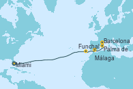 Visitando Miami (Florida/EEUU), Funchal (Madeira), Málaga, Palma de Mallorca (España), Barcelona