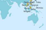 Visitando Tokio (Japón), Shimizu (Japón), Nagoya (Japón), Kyoto (Japón), Osaka (Japón), Naha (Japón), Ishigaki (Japón), Jeju (Corea del Sur), Seul (Corea del Sur)