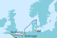 Visitando Le Havre (Francia), Southampton (Inglaterra), Zeebrugge (Bruselas), Kiel (Alemania)