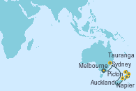 Visitando Melbourne (Australia), Sydney (Australia), Sydney (Australia), Picton (Australia), Napier (Nueva Zelanda), Tauranga (Nueva Zelanda), Tauranga (Nueva Zelanda), Auckland (Nueva Zelanda)