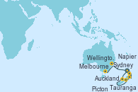 Visitando Auckland (Nueva Zelanda), Tauranga (Nueva Zelanda), Tauranga (Nueva Zelanda), Napier (Nueva Zelanda), Picton (Australia), Wellington (Nueva Zelanda), Sydney (Australia), Sydney (Australia), Melbourne (Australia)