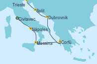 Visitando Civitavecchia (Roma), Nápoles (Italia), Messina (Sicilia), Corfú (Grecia), Dubrovnik (Croacia), Split (Croacia), Trieste (Italia)