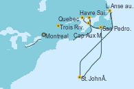 Visitando Montreal (Canadá), Havre Saint Pierre (Canadá), L Anse aux Meadows (Canadá), St. John´s (Antigua y Barbuda), St. John´s (Antigua y Barbuda), San Pedro y Miquelón (Francia), Cap Aux Meules (Canadá), Quebec (Canadá), Trois Rivieres (Canada), Montreal (Canadá)