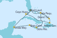 Visitando Fort Lauderdale (Florida/EEUU), Costa Maya (México), Gran Caimán (Islas Caimán), Ocho Ríos (Jamaica), Isla Pequeña (San Salvador/Bahamas), Fort Lauderdale (Florida/EEUU), Isla Pequeña (San Salvador/Bahamas), Grand Turks(Turks & Caicos), Amber Cove (República Dominicana), Cayo Hueso (Key West/Florida), Fort Lauderdale (Florida/EEUU)