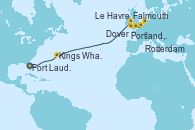Visitando Fort Lauderdale (Florida/EEUU), Kings Wharf (Bermudas), Falmouth (Gran Bretaña), Portland, Dorset (Reino Unido), Le Havre (Francia), Dover (Inglaterra), Rotterdam (Holanda)