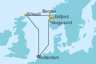 Visitando Rotterdam (Holanda), Haugesund (Noruega), Eidfjord (Hardangerfjord/Noruega), Bergen (Noruega), Kirkwall (Escocia), Rotterdam (Holanda)