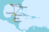 Visitando Tampa (Florida), Nueva Orleans (Luisiana), Roatán (Honduras), Belize (Caribe), Cozumel (México), Puerto Costa Maya (México), Tampa (Florida)