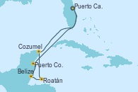 Visitando Puerto Cañaveral (Florida), Puerto Costa Maya (México), Belize (Caribe), Roatán (Honduras), Cozumel (México), Puerto Cañaveral (Florida)