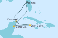 Visitando Tampa (Florida), Puerto Costa Maya (México), Gran Caimán (Islas Caimán), Cozumel (México), Tampa (Florida)