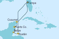 Visitando Tampa (Florida), Roatán (Honduras), Belize (Caribe), Puerto Costa Maya (México), Cozumel (México), Tampa (Florida)