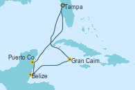 Visitando Tampa (Florida), Gran Caimán (Islas Caimán), Belize (Caribe), Puerto Costa Maya (México), Tampa (Florida)