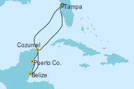 Visitando Tampa (Florida), Puerto Costa Maya (México), Belize (Caribe), Cozumel (México), Tampa (Florida)