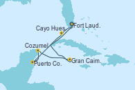 Visitando Fort Lauderdale (Florida/EEUU), Cayo Hueso (Key West/Florida), Puerto Costa Maya (México), Cozumel (México), Gran Caimán (Islas Caimán), Fort Lauderdale (Florida/EEUU)