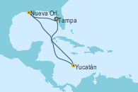 Visitando Tampa (Florida), Nueva Orleans (Luisiana), Nueva Orleans (Luisiana), Nueva Orleans (Luisiana), Yucatán (Progreso/México), Tampa (Florida)