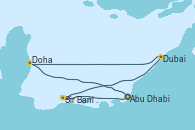 Visitando Abu Dhabi (Emiratos Árabes Unidos), Sir Bani Yas Is (Emiratos Árabes Unidos), Dubai, Dubai, Doha (Catar), Abu Dhabi (Emiratos Árabes Unidos)