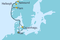 Visitando Kiel (Alemania), Copenhague (Dinamarca), Flam (Noruega), Aalesund (Noruega), Hellesylt (Noruega), Geiranger (Noruega), Kiel (Alemania)