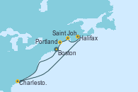 Visitando Boston (Massachusetts), Charleston (Carolina del Sur), Halifax (Canadá), Saint John (New Brunswick/Canadá), Portland (Maine/Estados Unidos), Boston (Massachusetts)