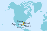Visitando Miami (Florida/EEUU), Cayo Hueso (Key West/Florida), Nassau (Bahamas), Bimini (Bahamas), Great Stirrup Cay (Bahamas), Miami (Florida/EEUU)