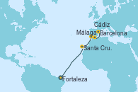 Visitando Fortaleza (Brasil), Santa Cruz de Tenerife (España), Cádiz (España), Málaga, Barcelona