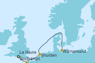 Visitando Southampton (Inglaterra), Le Havre (Francia), Ijmuiden (Ámsterdam), Warnemunde (Alemania)