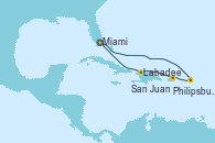 Visitando Miami (Florida/EEUU), Philipsburg (St. Maarten), San Juan (Puerto Rico), Labadee (Haiti), Miami (Florida/EEUU)