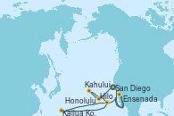 Visitando San Diego (California/EEUU), Honolulu (Hawai), Kahului (Hawai/EEUU), Hilo (Hawai), Kailua Kona (Hawai/EEUU), Ensenada (México), San Diego (California/EEUU)