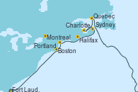 Visitando Fort Lauderdale (Florida/EEUU), Boston (Massachusetts), Portland (Maine/Estados Unidos), Halifax (Canadá), Sydney (Nueva Escocia/Canadá), Charlottetown (Canadá), Quebec (Canadá), Montreal (Canadá)