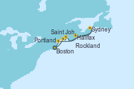Visitando Boston (Massachusetts), Rockland (Maine), Saint John (New Brunswick/Canadá), Halifax (Canadá), Sydney (Nueva Escocia/Canadá), Portland (Maine/Estados Unidos), Boston (Massachusetts)