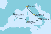 Visitando Barcelona, Cagliari (Cerdeña), Nápoles (Italia), Civitavecchia (Roma), Génova (Italia)