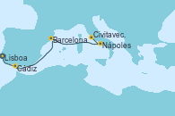 Visitando Lisboa (Portugal), Cádiz (España), Barcelona, Nápoles (Italia), Civitavecchia (Roma)