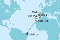 Visitando Fortaleza (Brasil), Santa Cruz de Tenerife (España), Funchal (Madeira), Cádiz (España), Lisboa (Portugal)