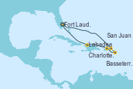 Visitando Fort Lauderdale (Florida/EEUU), Charlotte Amalie (St. Thomas), Basseterre (Antillas), San Juan (Puerto Rico), Labadee (Haiti), Fort Lauderdale (Florida/EEUU)