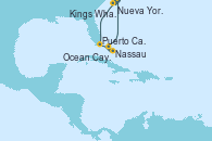 Visitando Nueva York (Estados Unidos), Puerto Cañaveral (Florida), Nassau (Bahamas), Ocean Cay MSC Marine Reserve (Bahamas), Nueva York (Estados Unidos), Kings Wharf (Bermudas), Kings Wharf (Bermudas), Kings Wharf (Bermudas), Nueva York (Estados Unidos)