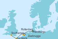 Visitando Hamburgo (Alemania), Rotterdam (Holanda), Zeebrugge (Bruselas), Le Havre (Francia), Southampton (Inglaterra)