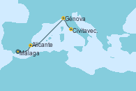 Visitando Málaga, Alicante (España), Génova (Italia), Civitavecchia (Roma)