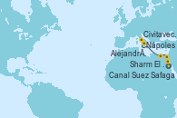 Visitando Safaga (Egipto), Safaga (Egipto), Sharm El Sheik (Egipto), Canal Suez, Canal Suez, Alejandría (Egipto), Nápoles (Italia), Civitavecchia (Roma)