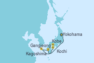 Visitando Yokohama (Japón), Kobe (Japón), Kochi (Japón), Gangjeong (Corea del Sur), Kagoshima (Japón), Yokohama (Japón)